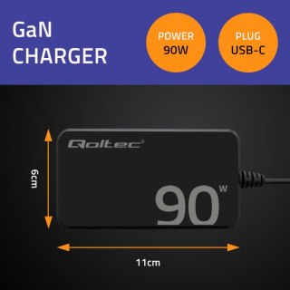 Qoltec Ładowarka sieciowa 90W GaN Super Fast SLIM | PD | 5-20V | 4.5A | USB-C 3.1 | Laptop | MacBook | Smartfon |