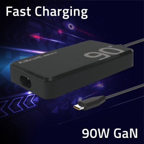 Qoltec Ładowarka sieciowa 90W GaN Super Fast SLIM | PD | 5-20V | 4.5A | USB-C 3.1 | Laptop | MacBook | Smartfon |