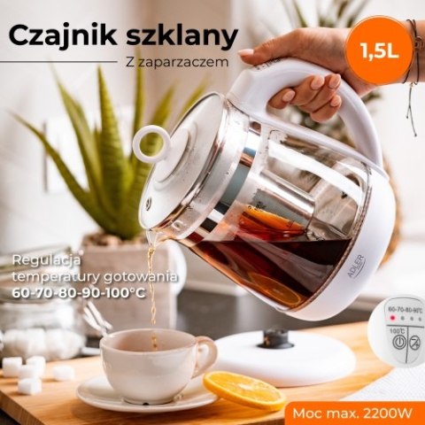 Czajnik szklany 1,5 L z zaparzaczem oraz regulacją temp. Czajnik szklany 1,5 L z zaparzaczem oraz regulacją temp.