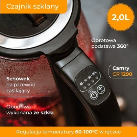 Czajnik szklany 2,0 L z zaparzaczem oraz regulacją temp.