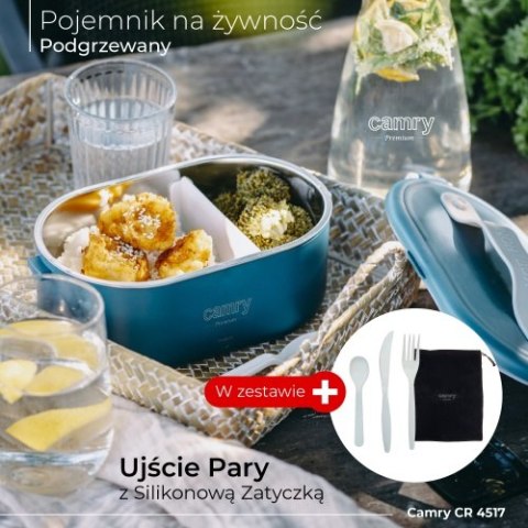Pojemnik na żywność - podgrzewany - ZESTAW - metalowy pojemnik + komplet sztućców + woreczek podróżny