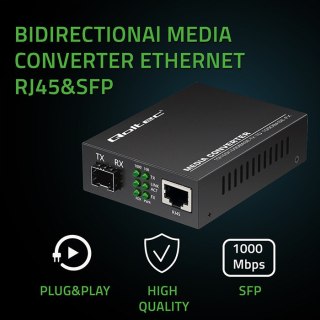Qoltec Dwukierunkowy Media Konwerter SWITCH Ethernet 1x RJ45 1x SFP| 1000Mb/s | 5V