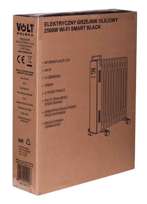 Elektryczny grzejnik olejowy 2500W Wi-Fi Czarny 11 Elektryczny grzejnik olejowy 2500W Wi-Fi Czarny 11