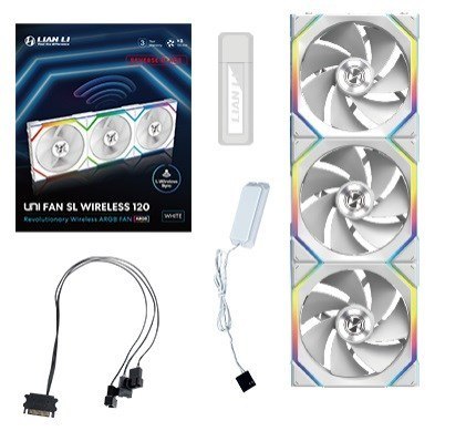 Lian Li UNI FAN SL Bezprzewodowy wentylator ARGB PWM, 3-pak z kontrolerem - odwrotne ostrze, 120 mm, biały Lian Li UNI FAN SL Bezprzewodowy wentylator ARGB PWM, 3-pak z kontrolerem - odwrotne ostrze, 120 mm, biały