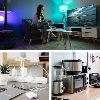 Qoltec Kostka zasilająca przedłużacz 6w1 z podświetlanym włącznikiem | 3x AC | 2x USB | 1x USB-C PD 20W | Biała