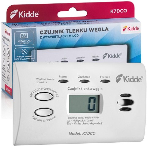 Czujnik tlenku węgla Kidde K7DCO z wyświetlaczem Biały