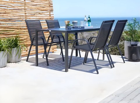 ZESTAW KOMPLET 4 KRZESEŁ OGRODOWYCH NA TARAS BALKON CZARNE MULTIGARDEN