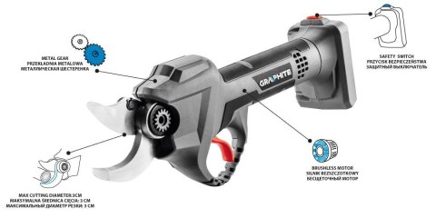 Sekator akumulatorowy bezszczotkowy Graphite Energy+ 18V Li-Ion bez akumulatora Sekator akumulatorowy bezszczotkowy Graphite Energy+ 18V Li-Ion bez akumulatora