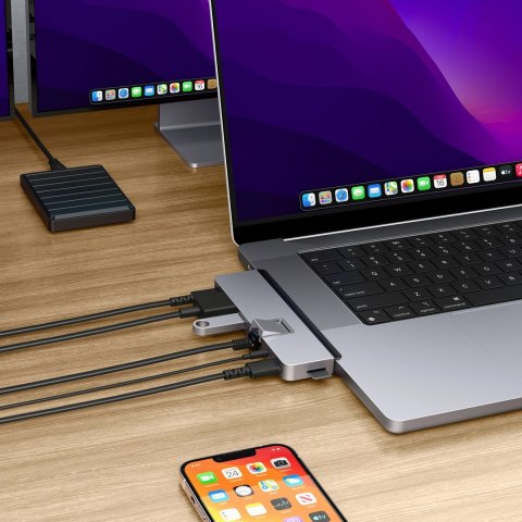 HYPER DUO PRO 7-in-2 USB-C Hub USB Type-C 104 Mbit/s Szary HYPER DUO PRO 7-in-2 USB-C Hub USB Type-C 104 Mbit/s Szary