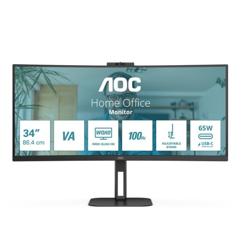 AOC V5 CU34V5CW/BK LED display 86,4 cm (34") 3440 x 1440 px Wide Quad HD Czarny AOC V5 CU34V5CW/BK LED display 86,4 cm (34") 3440 x 1440 px Wide Quad HD Czarny