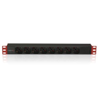 Rozdzielacz zasilania PDU 8 x gniazdo sieciowe 1U Czarny, Czerwony