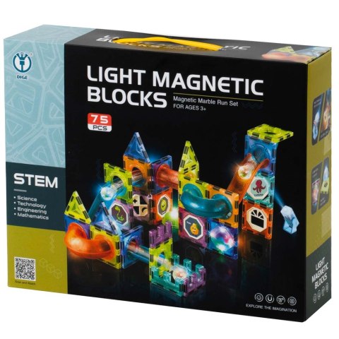 Klocki magnetyczne marble tor kulkowy świecący 75el