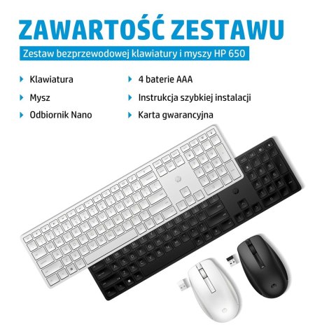 Zestaw klawiatura + mysz HP 650 Wireless Keyboard and Mouse Combo bezprzewodowe czarne 4R013AA Zestaw klawiatura + mysz HP 650 Wireless Keyboard and Mouse Combo bezprzewodowe czarne 4R013AA