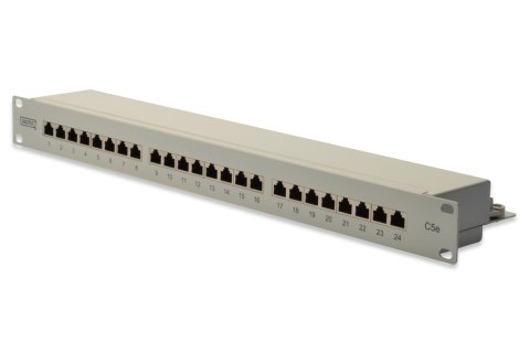 Digitus Panel krosowy (patch panel) 19'' 24x RJ45, LSA poziom, kat.5e, ekranowany, 1U, szary, prowadnica kabli Digitus Panel krosowy (patch panel) 19'' 24x RJ45, LSA poziom, kat.5e, ekranowany, 1U, szary, prowadnica kabli