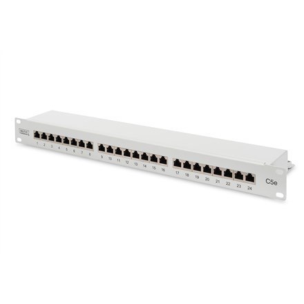 Digitus Panel krosowy (patch panel) 19'' 24x RJ45, LSA poziom, kat.5e, ekranowany, 1U, szary, prowadnica kabli Digitus Panel krosowy (patch panel) 19'' 24x RJ45, LSA poziom, kat.5e, ekranowany, 1U, szary, prowadnica kabli