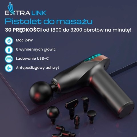 Extralink Massage Gun Lite | Pistolet do masażu | 3200 RPM, 6 końcówek wymiennych Extralink Massage Gun Lite | Pistolet do masażu | 3200 RPM, 6 końcówek wymiennych