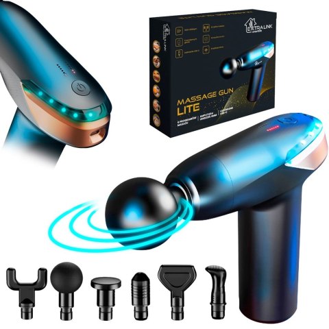 Extralink Massage Gun Lite | Pistolet do masażu | 3200 RPM, 6 końcówek wymiennych Extralink Massage Gun Lite | Pistolet do masażu | 3200 RPM, 6 końcówek wymiennych