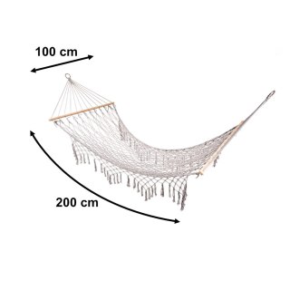 Hamak ogrodowy boho siatka frędzle 200cm szary