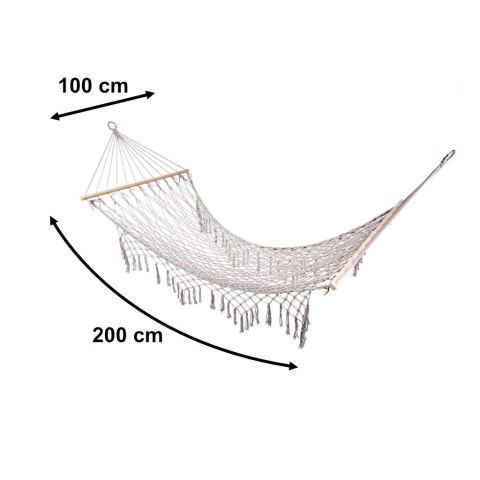 Hamak ogrodowy boho siatka frędzle 200cm szary