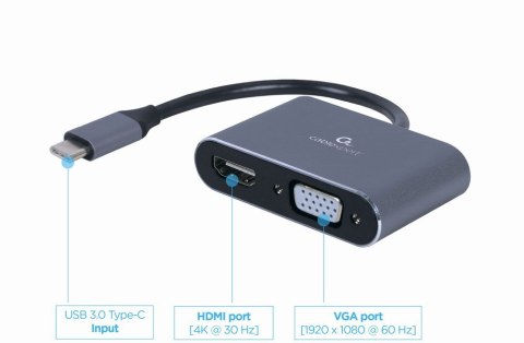 GEMBIRD ADAPTER USB TYPU C NA HDMI + VGA NA KABLU SZARY GEMBIRD ADAPTER USB TYPU C NA HDMI + VGA NA KABLU SZARY