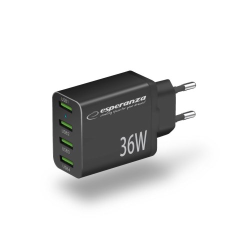 ESPERANZA ŁADOWARKA SIECIOWA 36W 4X USB-A QC 3.0 18W EZC107K ESPERANZA ŁADOWARKA SIECIOWA 36W 4X USB-A QC 3.0 18W EZC107K