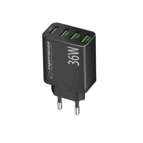 ESPERANZA ŁADOWARKA SIECIOWA 36W 4X USB-A QC 3.0 18W EZC107K ESPERANZA ŁADOWARKA SIECIOWA 36W 4X USB-A QC 3.0 18W EZC107K