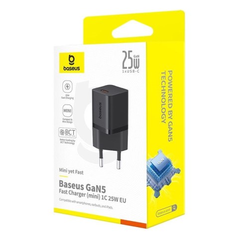 Ładowarka sieciowa Baseus GaN5 1C 25W EU (czarny) Ładowarka sieciowa Baseus GaN5 1C 25W EU (czarny)