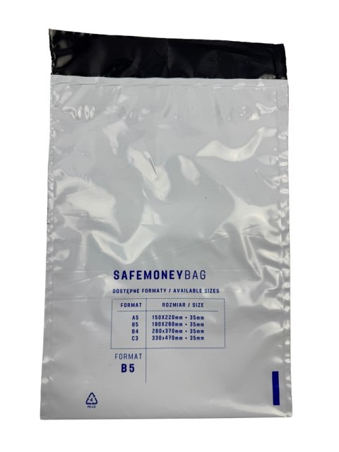 SAFEMONEYBAG Koperty bezpiecznie depozytowe biała B5 190x260+35 100 szt SAFEMONEYBAG Koperty bezpiecznie depozytowe biała B5 190x260+35 100 szt