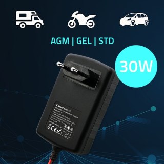 Qoltec Automatyczna ładowarka do akumulatora AGM GEL STD 6V 12V | Prostownik 30W z funkcją naprawy i wyświetlaczem LED | 2A | Di