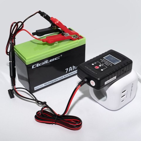 Qoltec Automatyczna ładowarka do akumulatora AGM GEL STD 6V 12V | Prostownik 30W z funkcją naprawy i wyświetlaczem LED | 2A | Di