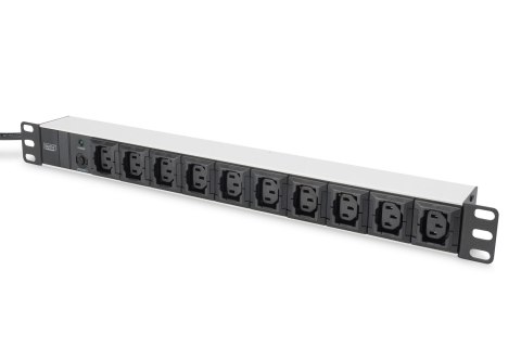 Digitus Listwa zasilająca PDU 19" Rack, 10x gniazdo C13, 2.0m, 1x wtyk C14, 10A, zabezpieczenie przeciążeniowe, profil aluminiow