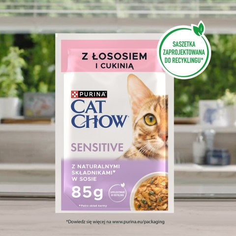 Purina Cat Chow Sensitive z łososiem i cukinią w sosie - mokra karma dla kota - 85 g Purina Cat Chow Sensitive z łososiem i cukinią w sosie - mokra karma dla kota - 85 g