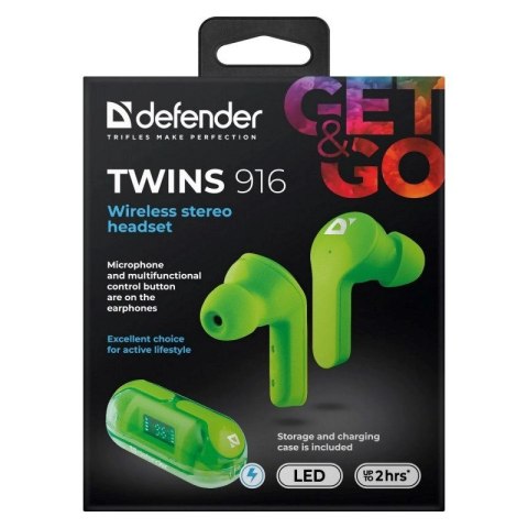 DEFENDER SŁUCHAWKI BLUETOOTH TWINS 916 ZIELONE DEFENDER SŁUCHAWKI BLUETOOTH TWINS 916 ZIELONE