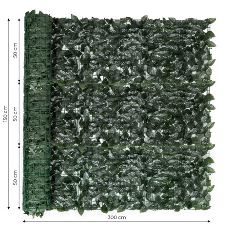 Sztuczny bluszcz żywopłot 300x150 cm zielona osłona na balkon maskująca - 3 ROLKI