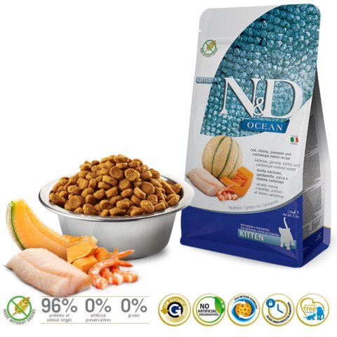 FARMINA N&D OCEAN CAT COD, SHRIMP, PUMPKIN & CANTALOUPE MELON KITTEN 1,5kg FARMINA N&D OCEAN CAT COD, SHRIMP, PUMPKIN & CANTALOUPE MELON KITTEN 1,5kg