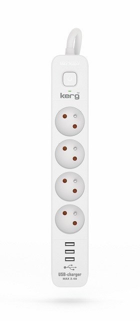 Listwa zasilająca KERG z wyłącznikiem-4 gniazda 3USB 16A 1,5m