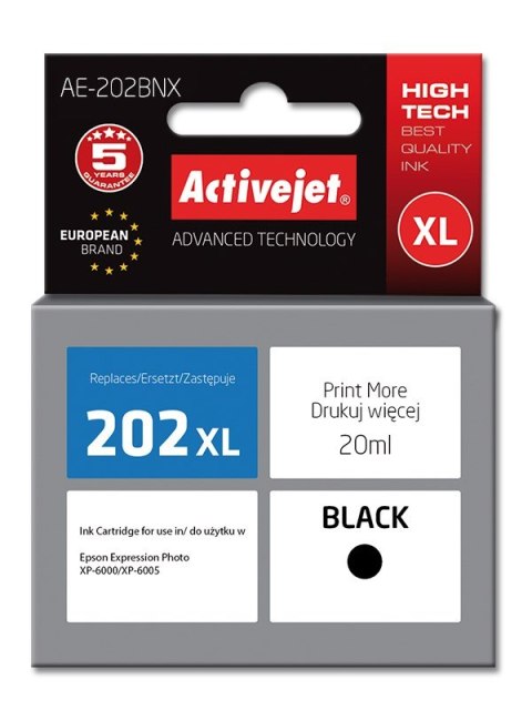 Activejet AE-202BNX Tusz (zamiennik Epson 202XL G14010; Supreme; 20 ml; czarny) Activejet AE-202BNX Tusz (zamiennik Epson 202XL G14010; Supreme; 20 ml; czarny)