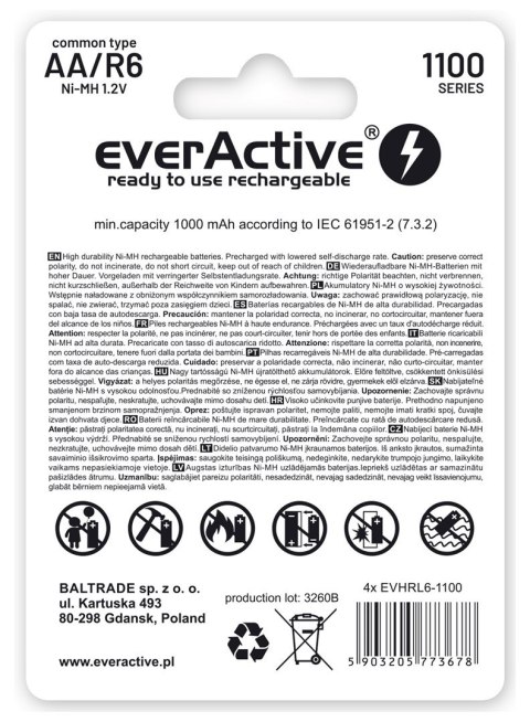 EVERACTIVE AKUMULATORKI AA / R6 EVERACTIVE NI-MH 1100 MAH INFINITY LINE - BLISTER 4 SZTUKI EVHRL6-1100 EVERACTIVE AKUMULATORKI AA / R6 EVERACTIVE NI-MH 1100 MAH INFINITY LINE - BLISTER 4 SZTUKI EVHRL6-1100