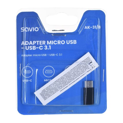 Adapter SAVIO AK-31/B (Micro USB F - USB typu C M; kolor czarny) Adapter SAVIO AK-31/B (Micro USB F - USB typu C M; kolor czarny)