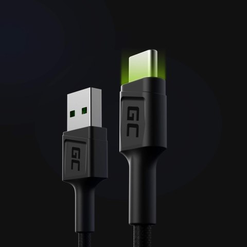 GREEN CELL KABEL KABGC06 GC RAY USB - USB-C 120CM, ZIELONY LED, SZYBKIE ŁADOWANIE ULTRA CHARGE, QC 3.0 GREEN CELL KABEL KABGC06 GC RAY USB - USB-C 120CM, ZIELONY LED, SZYBKIE ŁADOWANIE ULTRA CHARGE, QC 3.0