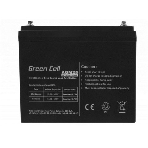 GREEN CELL AKUMULATOR ŻELOWY AGM25 12V 75AH GREEN CELL AKUMULATOR ŻELOWY AGM25 12V 75AH