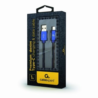GEMBIRD KABEL USB TYPE-C (METALOWE WTYKI, OPLOT NYLONOWY W KOLORZE DENIM - JEANS) 1M