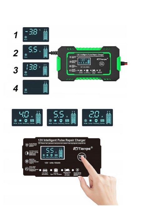 Prostownik akumulatorowy RJ Tianye RJ-C 120501A 12V, 6A Prostownik akumulatorowy RJ Tianye RJ-C 120501A 12V, 6A