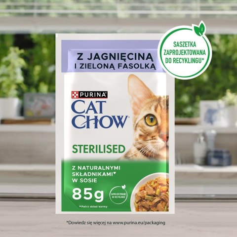 Purina Cat Chow Sterilised z jagnięciną i zieloną fasolką w sosie - mokra karma dla kota - 85 g Purina Cat Chow Sterilised z jagnięciną i zieloną fasolką w sosie - mokra karma dla kota - 85 g