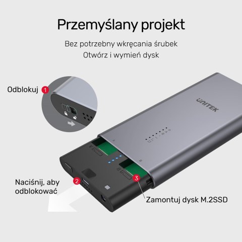 UNITEK OBUDOWA NA DYSK/KLONOWANIE 2XM.2, PCIE/NVME UNITEK OBUDOWA NA DYSK/KLONOWANIE 2XM.2, PCIE/NVME
