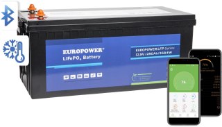 Akumulator LiFePO4 EUROPOWER serii LFP 12,8V 280Ah Bluetooth, mata grzewcza (Żywotność ~2000 cykli)
