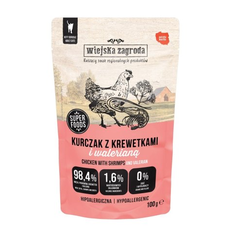 Wiejska Zagroda Karma mokra dla kota Kurczak z krewetkami i walerianą (dorosły) 100g (12 szt/op) Wiejska Zagroda Karma mokra dla kota Kurczak z krewetkami i walerianą (dorosły) 100g (12 szt/op)