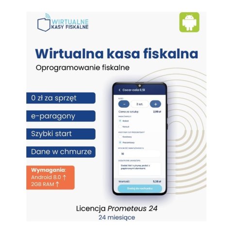 Licencja ESD Wirtualna kasa fiskalna Oprogramowanie fiskalne PROMETEUS24 24 miesiące Licencja ESD Wirtualna kasa fiskalna Oprogramowanie fiskalne PROMETEUS24 24 miesiące