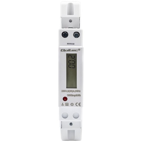 Qoltec Jednofazowy elektroniczny licznik | miernik zużycia energii na szynę DIN | 230V | 30A | LCD | 1P