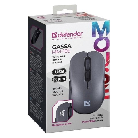DEFENDER MYSZ GASSA MM-105 RF SILENT SZARA DEFENDER MYSZ GASSA MM-105 RF SILENT SZARA